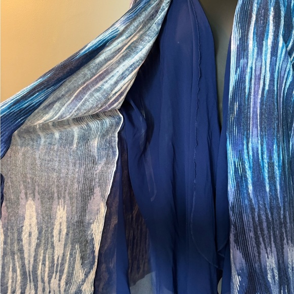 Chicos Women's Sz 2 (US L) Long Sleeve Crepe Trim Blue Print Kimono Cardigan - Picture 6 of 8